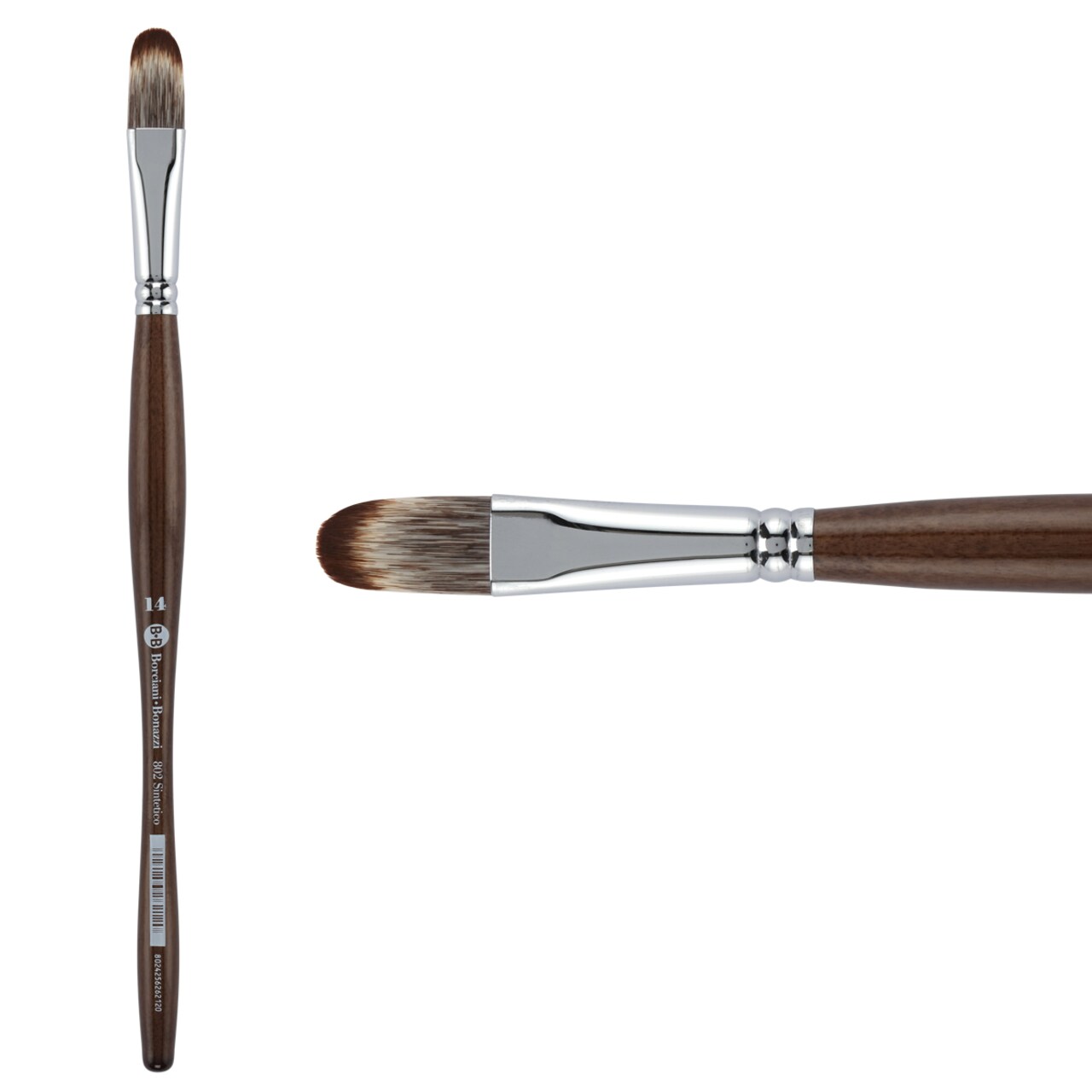 Borciani e Bonazzi Unico Synthetic Mongoose Artist Paint Brush - Series 802 Filbert - Size #14 - Watercolors, Oil & Acrylic Paint - Handcrafted in Italy, Anti-Roll Design, Ergonomic Medium Handle